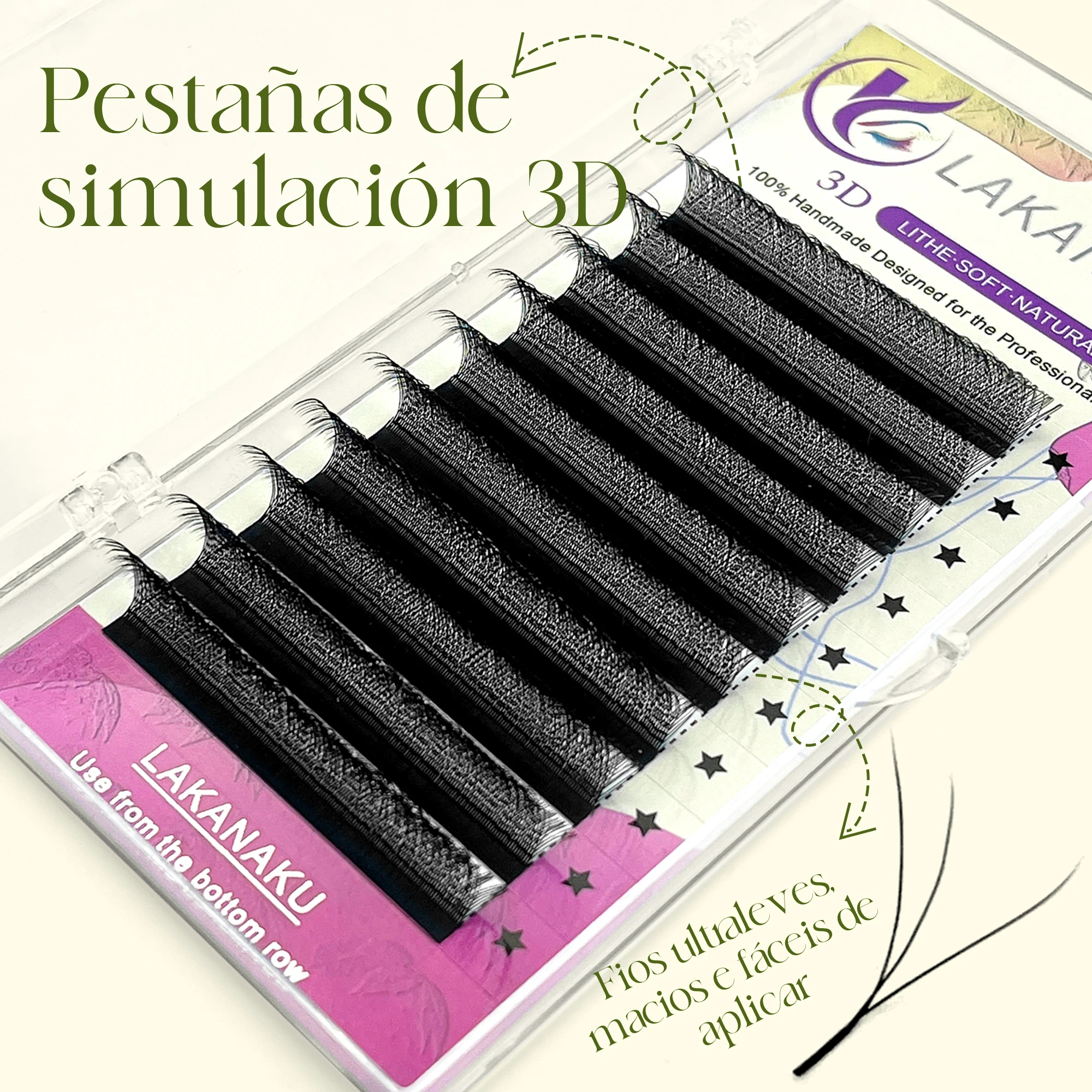 LAKANAKU 6 Trays 3D W Shape Eyelash Extensions Volume Francês Fans Fio 3W Cilios Shaped Natural Soft Clover Lashes