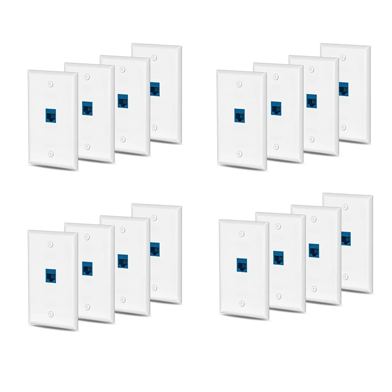 24X Cat6 Ethernet Wall Plate Outlet 1 Port RJ45 Network Female To Female Keystone Wall Coupler Jack Plate White & Blue