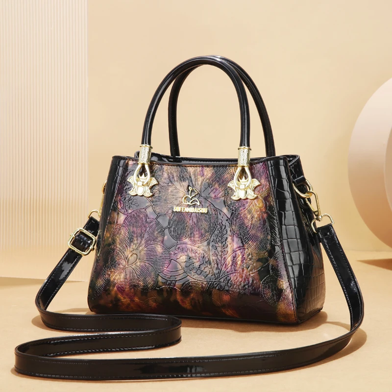 Foreign style high-grade bright face printed women's handbag, texture temperament fashion all shoulder crossbody bag