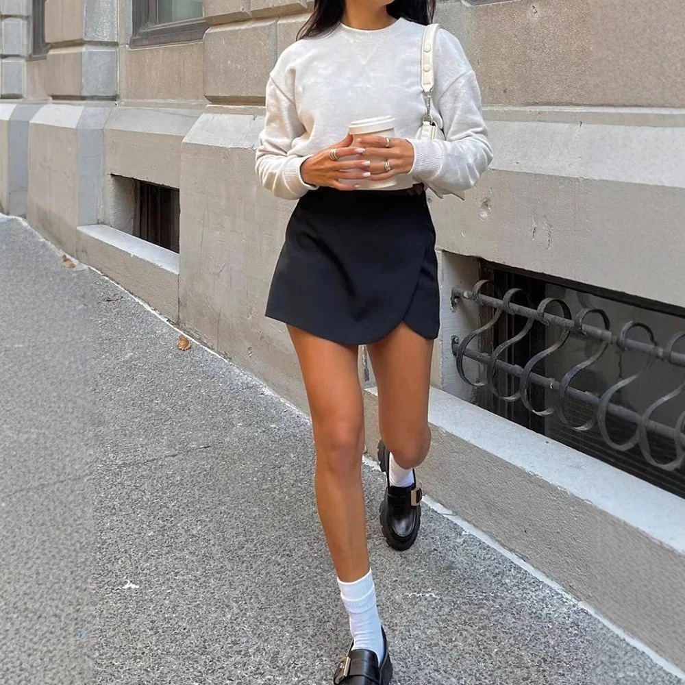 

2025 Black Mini Skirt Shorts Woman Fashion Asymmetric Skort For Women HighWaist Short Skirts Woman Summer Casual Shorts