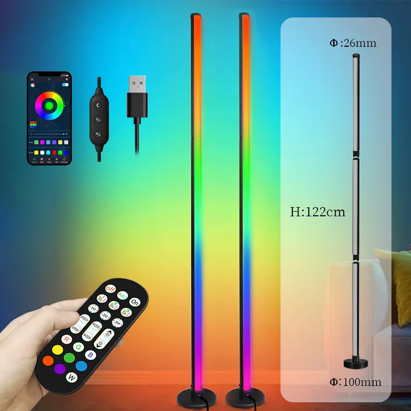 Nordic Simple Cylindrical Floor Lamps Colorful RGB E-sports Atmosphere Lanterns Splicing Living Room Bedroom Night Light 220V
