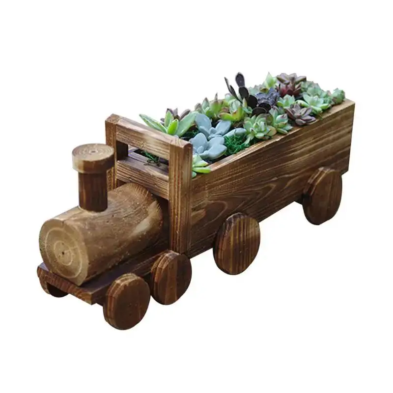 Retro Wooden Train Flower Pot Succulent Plant Potted Dropship Planter Bonsai Garden Decor Home