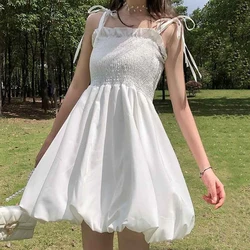 Rimocy Sweet Spaghetti Strap White Dress Female 2024 Summer A Line Fluffy Mini Dress Women Sleeveless Birthday Party Dresses