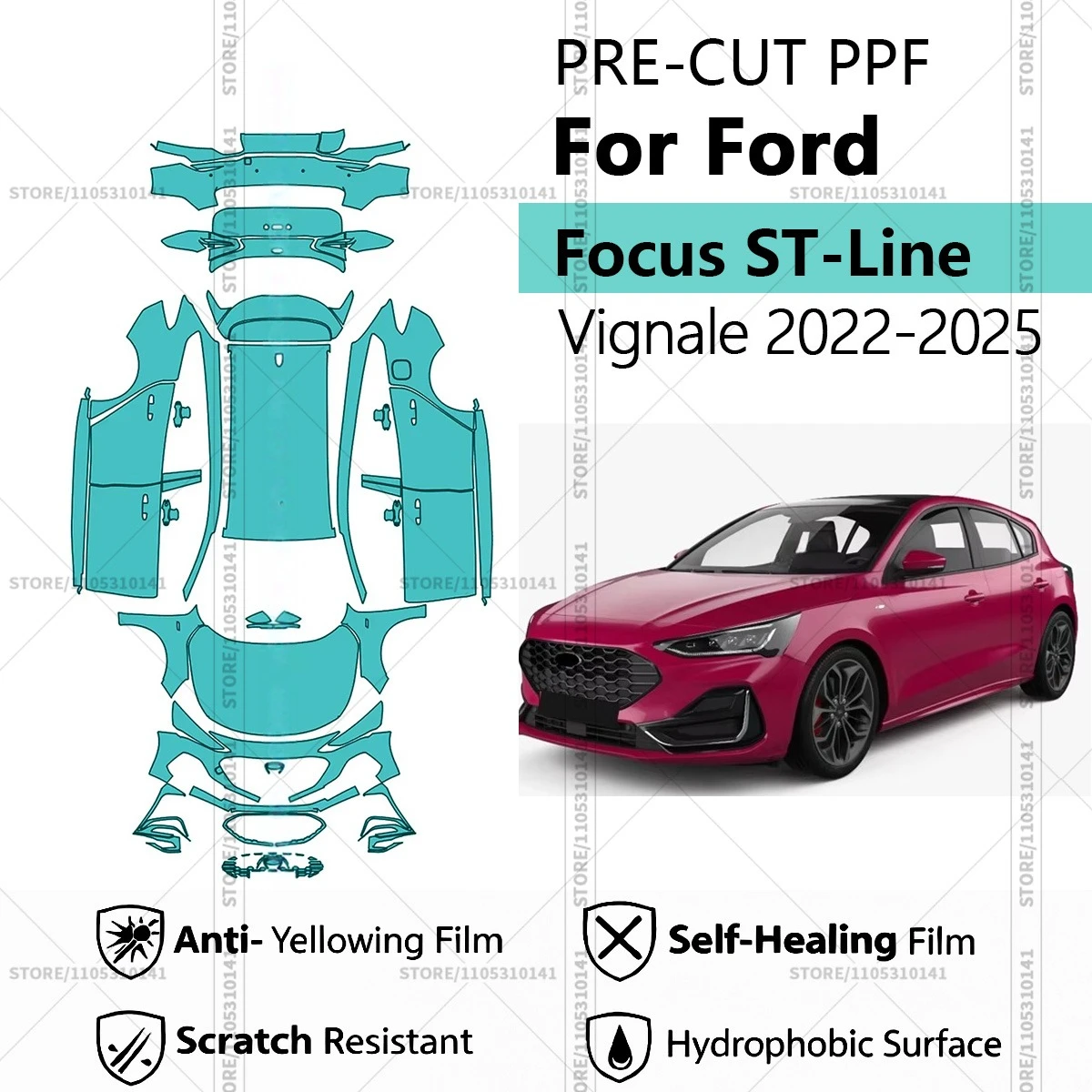 Pre-Cut Paint Protection Film PPF Transparent Car Film Automotive  PPF Full Vehicle For Ford Focus ST-Line Vignale 2022-2025