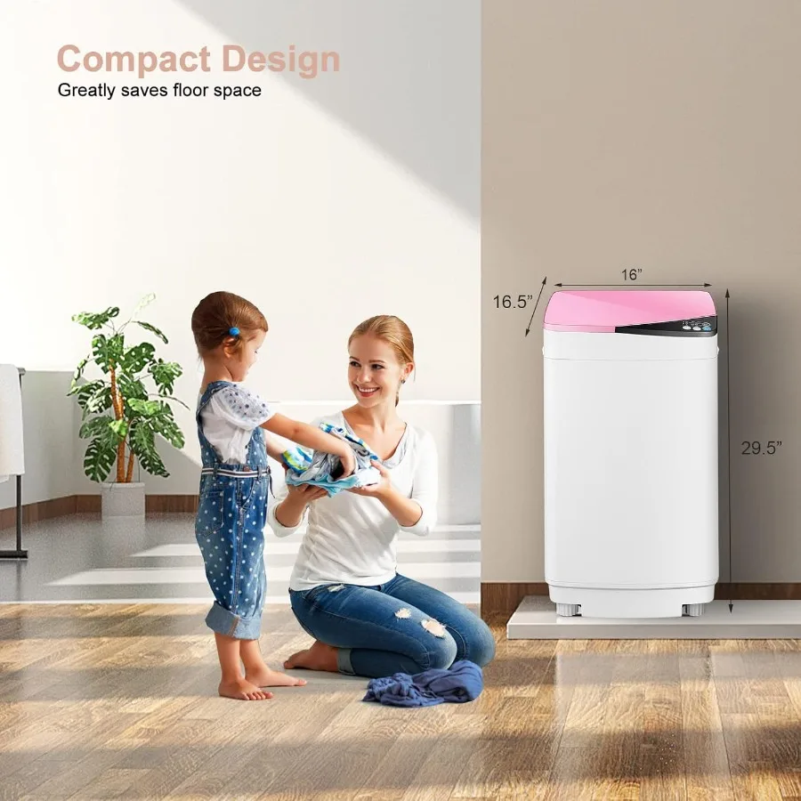 COSTWAY Portable Washing Machine 7.7lbs Capacity Compact Laundry Washer and Spin Combo with 6 Programs Built-in Barrel Light Fu
