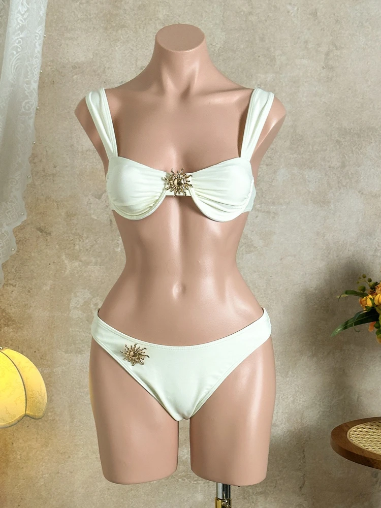 SsTss-bañador unicolor de 3 piezas para mujer, conjunto de Bikinis sexys y falda cubierta con lazo en la cintura, traje para vacaciones en la playa 2026