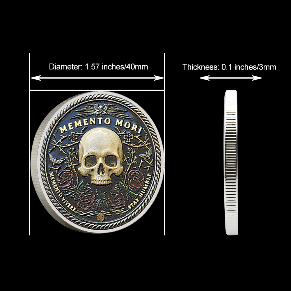 Memento Mori Commemorative Coin, Challenge Coin Skull Collectible, Death Is Certain Life Not, Gothic Medal Souvenir Gift