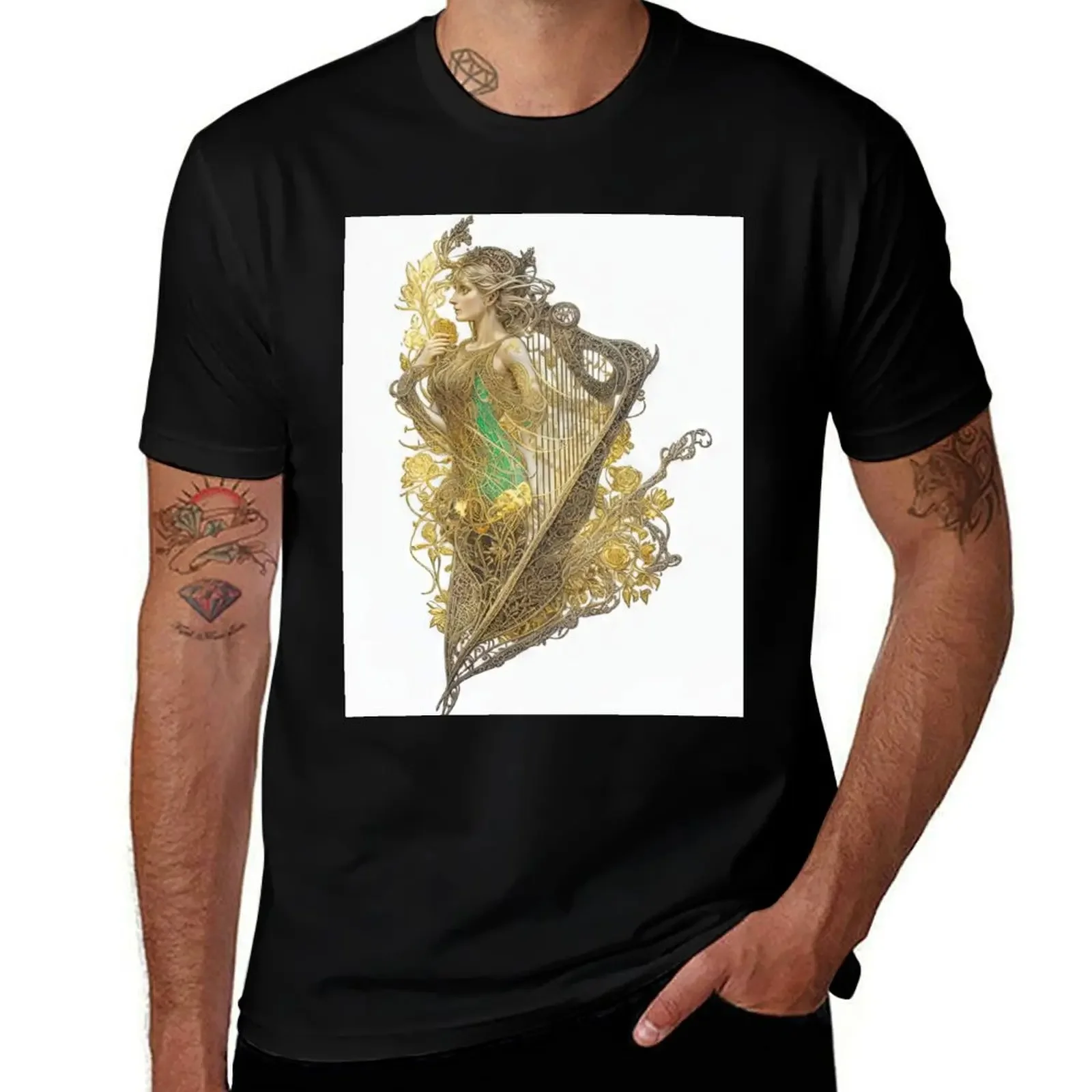 Art Deco Harp Design Postcard, flowers, Celtic harp, clarsach Romantics T-Shirt vintage clothes tshirts for men