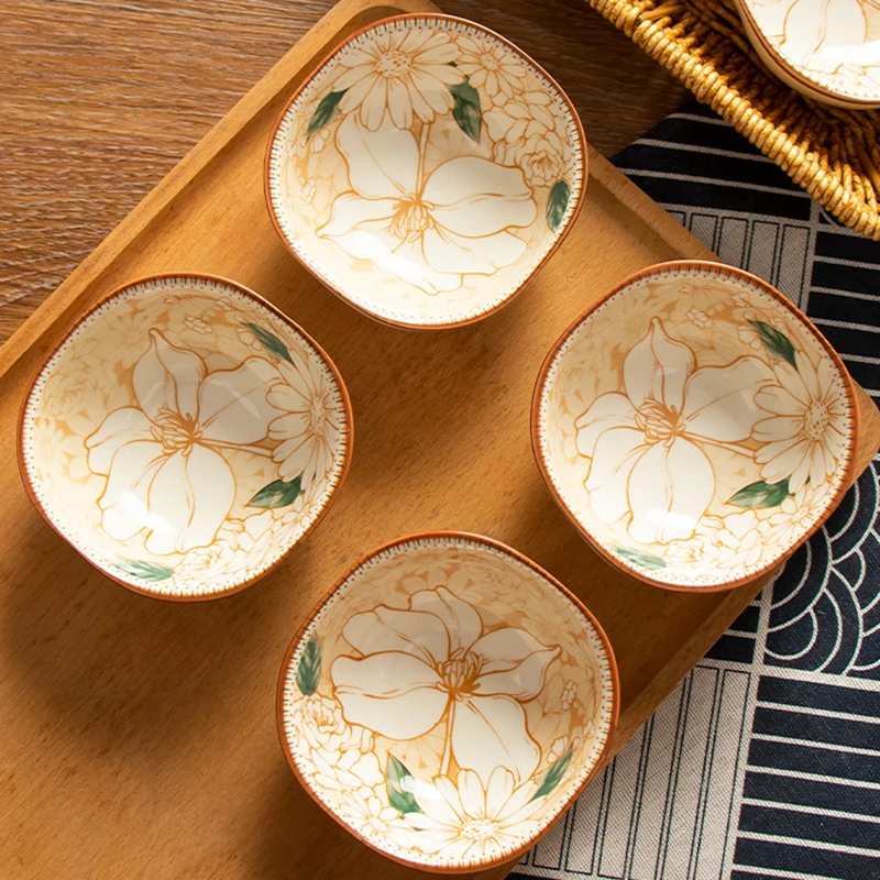 Camellia Dessert Plate Ceramic Trays To Serve Food Dipping Bowls Disposable Kitchenware Table Decoration & Accessories