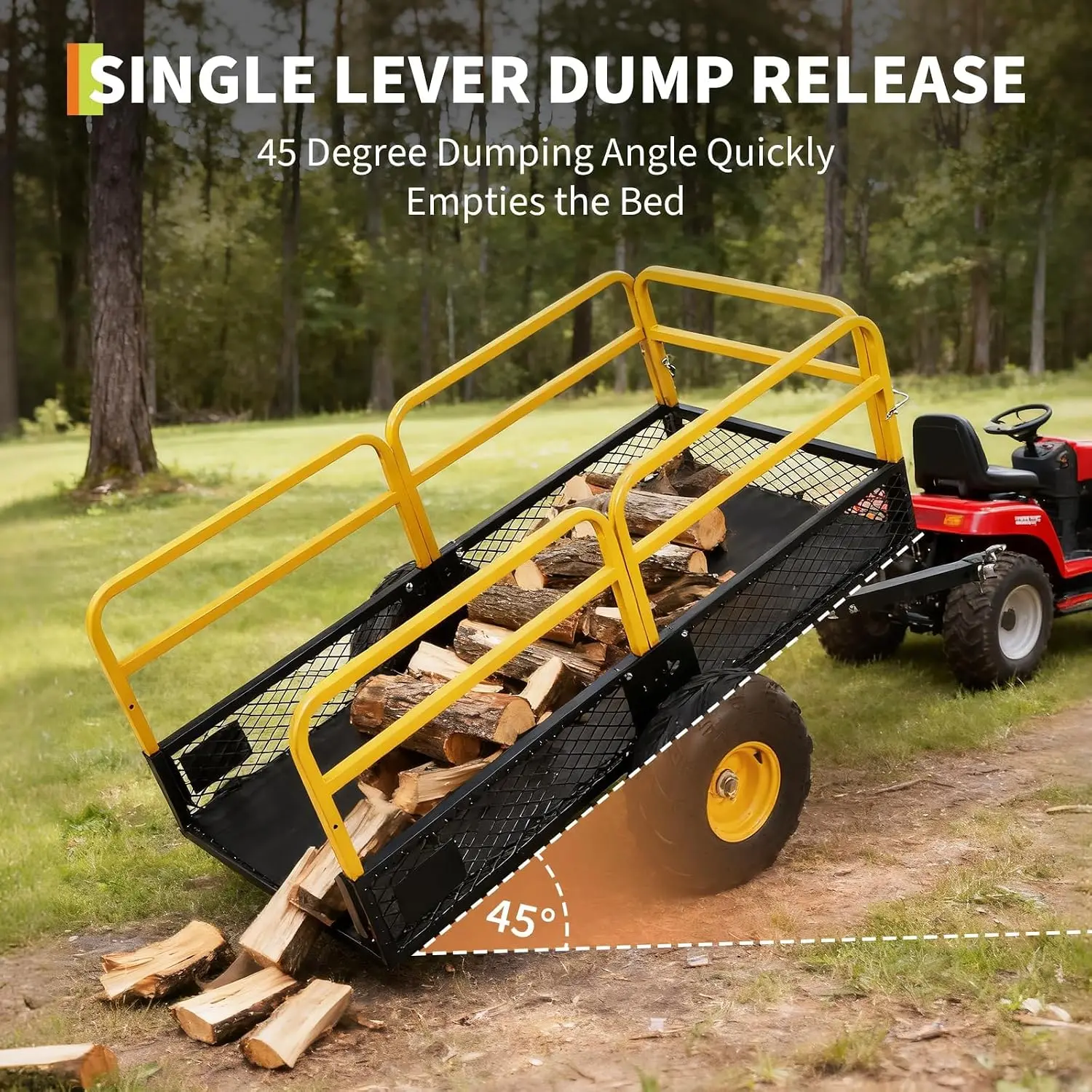 Tacleekii Heavy Duty ATV Trailer Garden Steel Dump Cart Tow Behind 1500 lbs 20 Cubic Feet, Garden Utility Trailer Yard Trailers with Removable Sides for Riding Lawn Mower Tractor