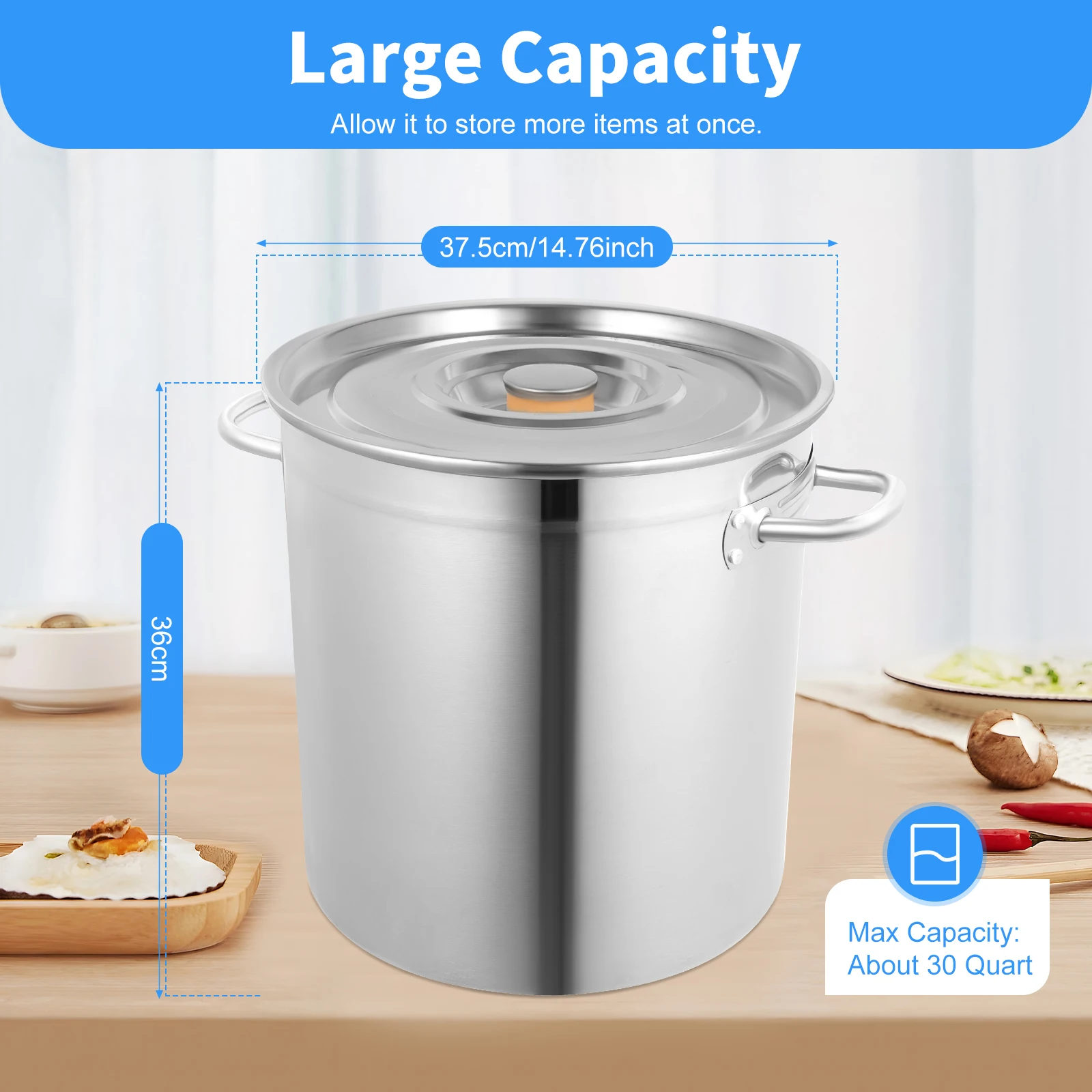 Cooking Pot, 32 L Catering Stock Pot, Cooking Pot with Stainless Steel Lid and Handles, Large Cooking Pot for Cooking, Stewing