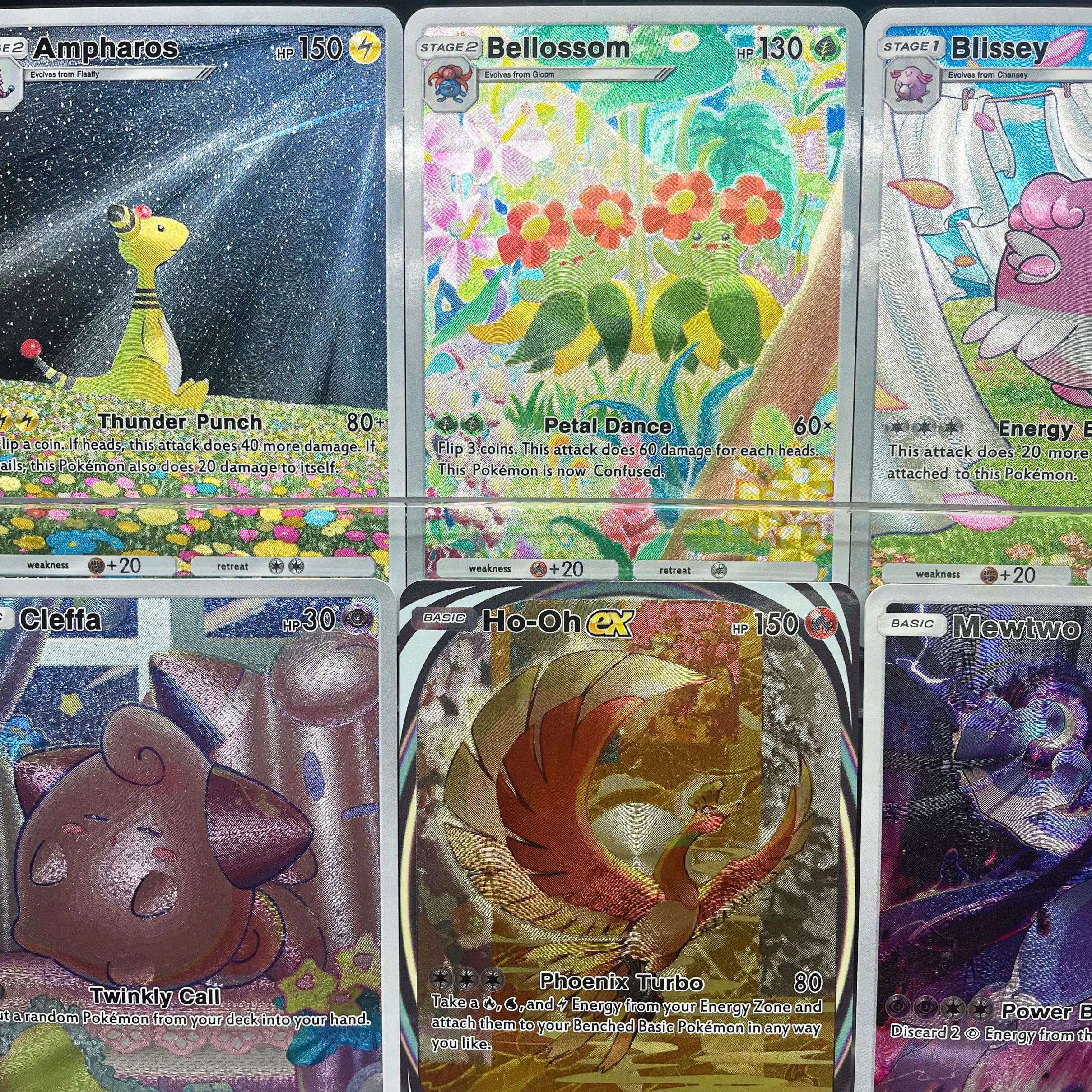 Cartão de coleção de bolso ptcg, 21a instalação, inglês, amharos cleffa blissey mewtwo, textura em relevo, cartão flash, presente para crianças