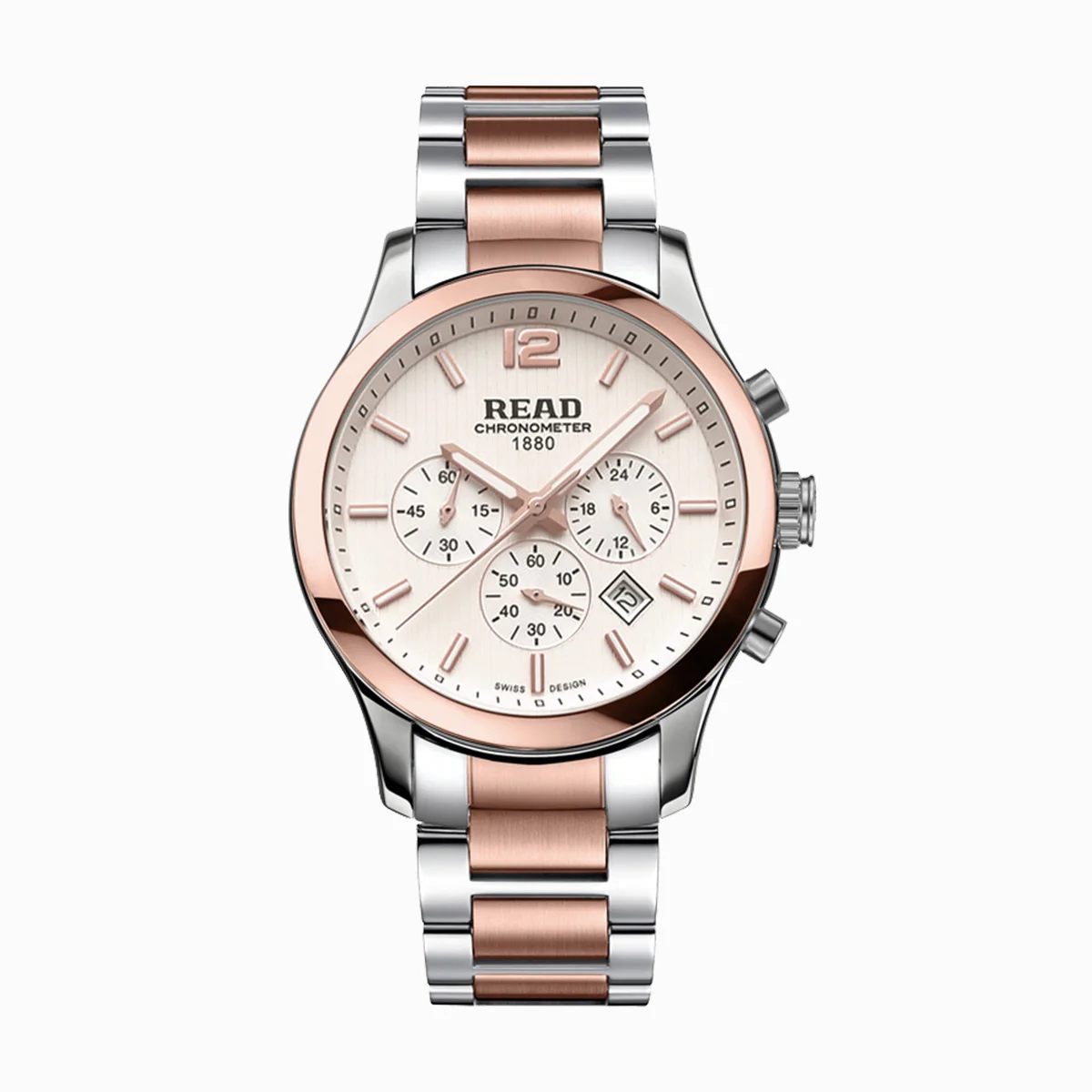 READ Men Two‑Tone Quartz Chronograph Watch | Stainless Steel Band | Sapphire Glass | Calendar Sub‑Dial | 30M Water Resistant