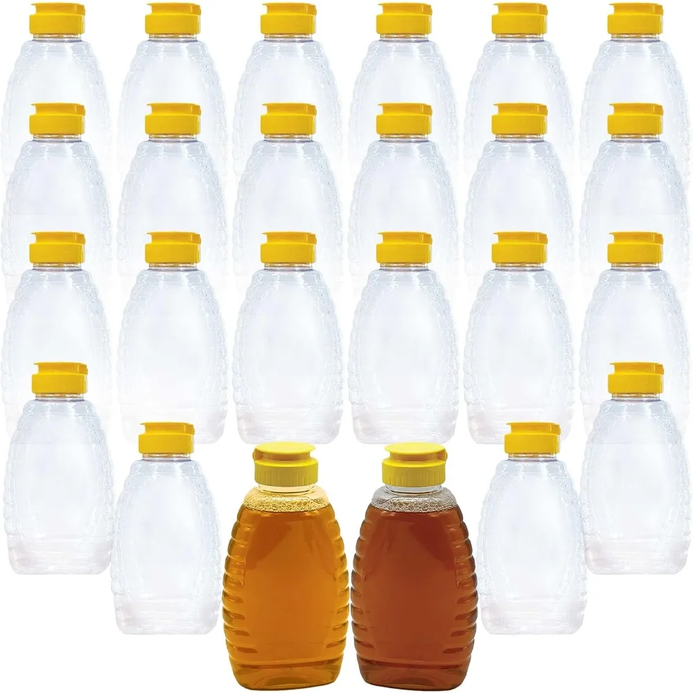 

Easy Squeeze 24Pk 12Oz Empty Honey Bottles. BPA-Free Food Safe PET Plastic Honey Dispenser. Flip-Top Refillable Syrup Container.