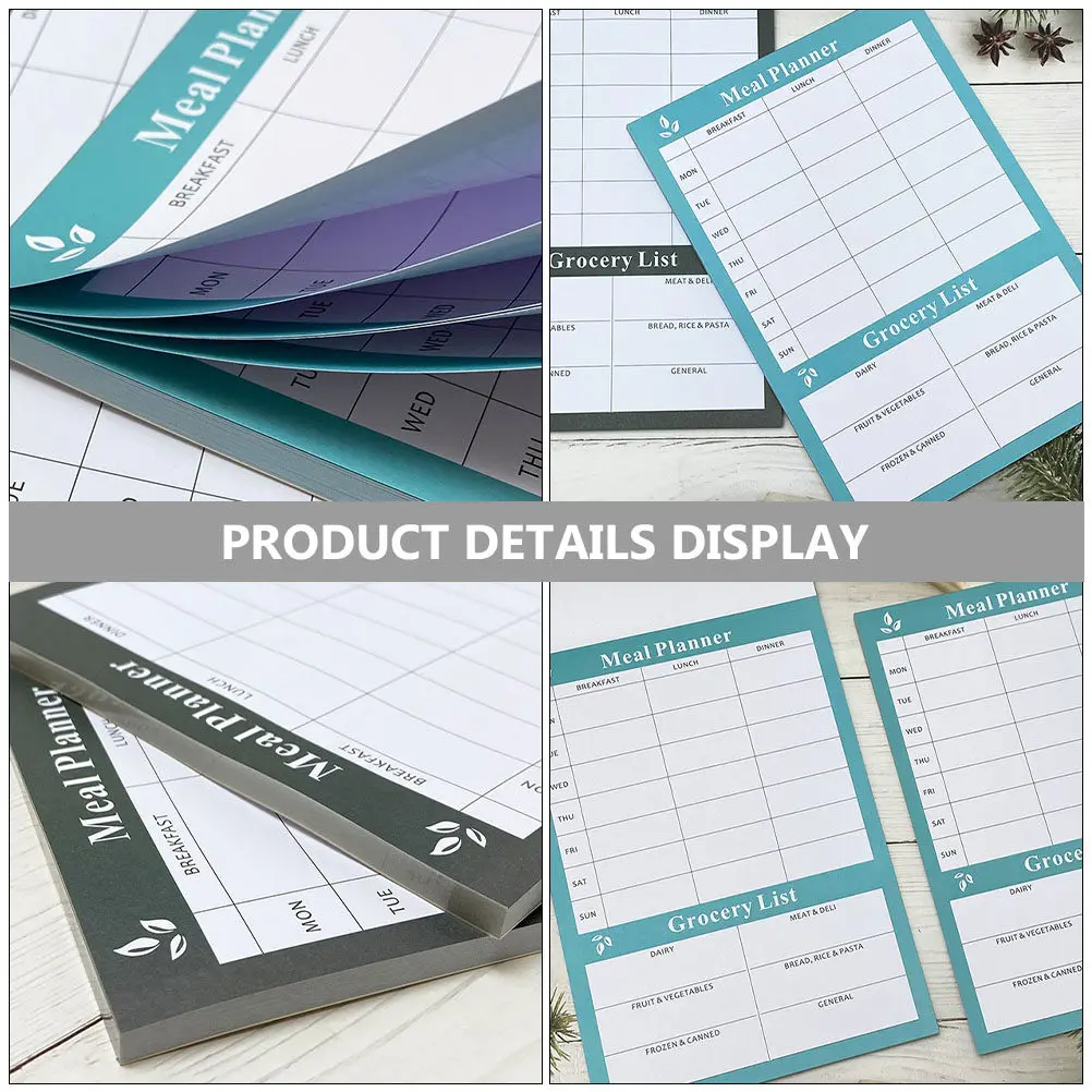 2Pcs Chic Weekly Meal Planner Notebook Reusable Diet Tracker Food Diary Journal for Weight Loss Healthy Eating Meal Prep Home