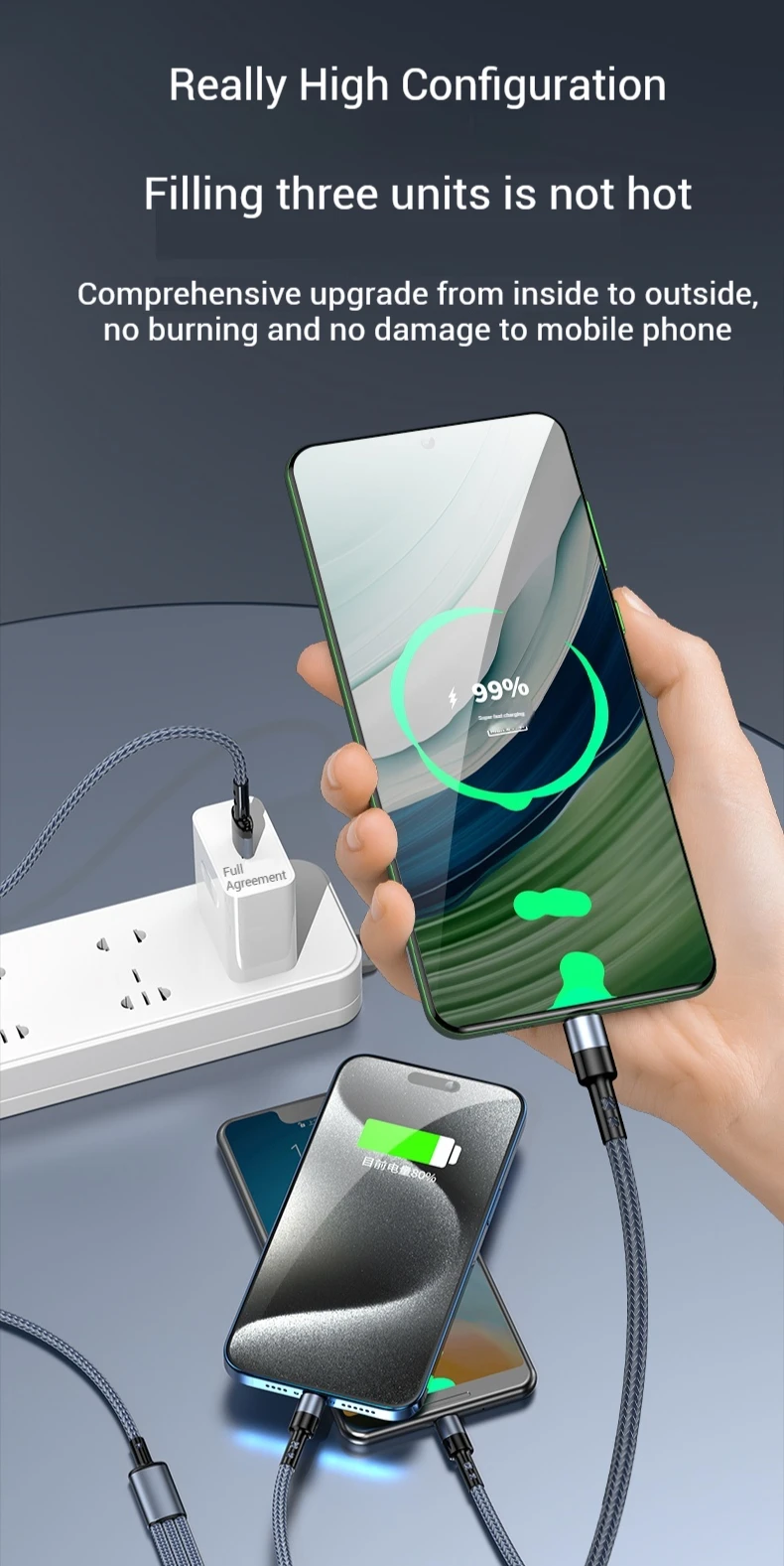 3 In 1 USB Fast Charging Cable 1.2M/2M Type C Micro IOS Multi Charger Cable for Huawei Samsung Nylon Braided Cord