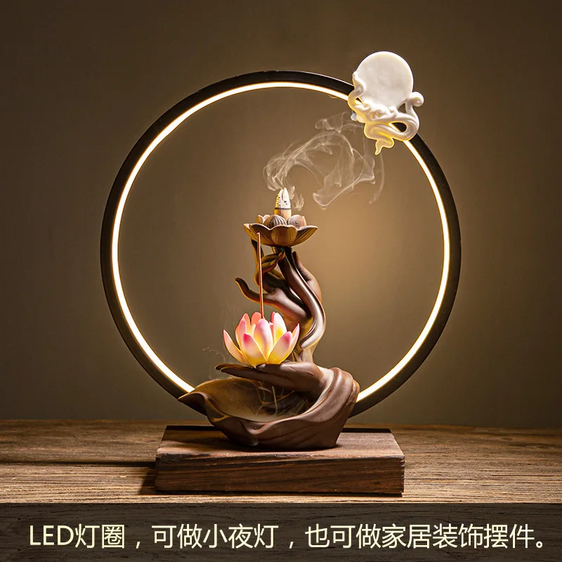 Cross-border Purple Sand Backflow Incense Burner Zen Bergamot Lotus Heart Lamp Circle Ornament Ceramic Aromatherapy Burner
