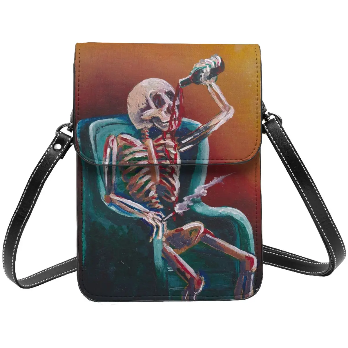 Funny Skeleton Shoulder Bag Skulls BBQ Impressionist Funny Leather Office Mobile Phone Bag Student Fashion Bags