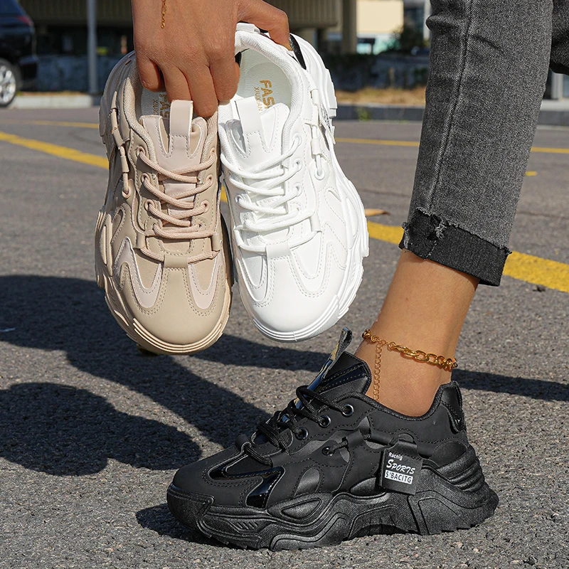 

Всесезонные женские кроссовки однотонного цвета, стильный дизайн верха для повседневной носки, легких тренировок, активного отдыха на природе