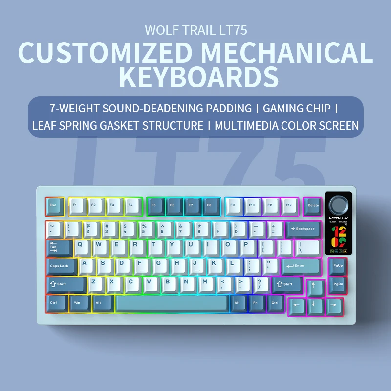 Langtu Lt75 Mechanical Keyboard Three Mode Wired/Wireless/Bluetooth 80 Keys Pbt Gasket Rgb Customized Office Pc Game Keyboard