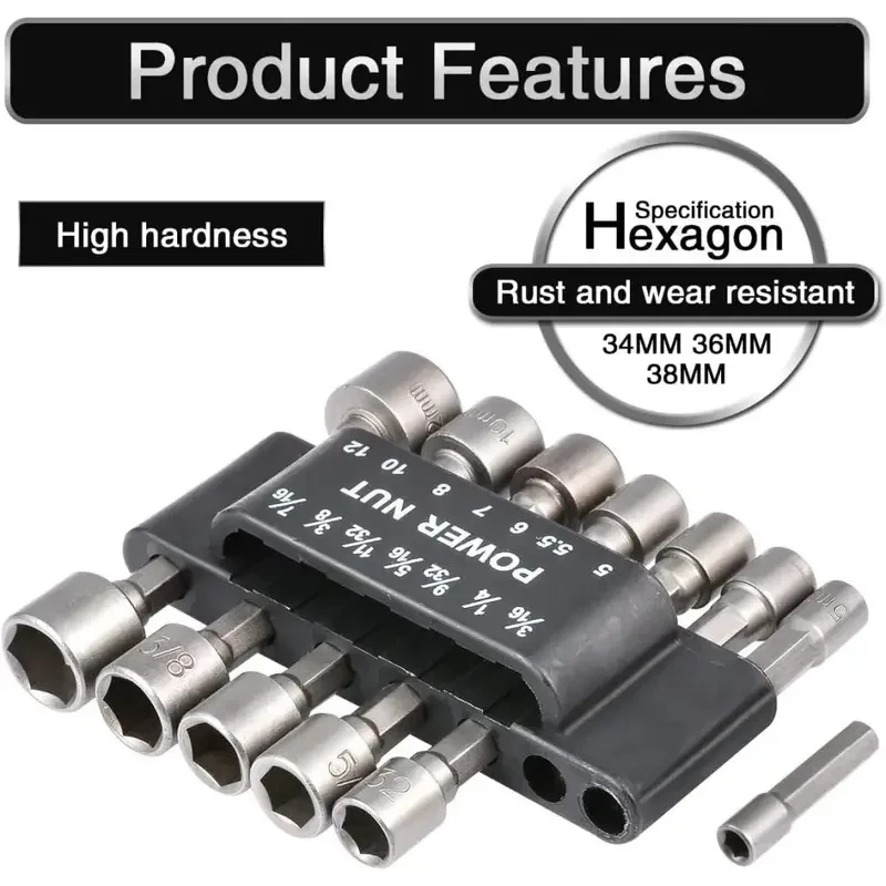 9PCS/14PCS Allen Bit Hex Socket Sleeve Set Nut Driver Bit Set Durability Driver Screwdriver Set Pneumatic Bits Insert Tool Set