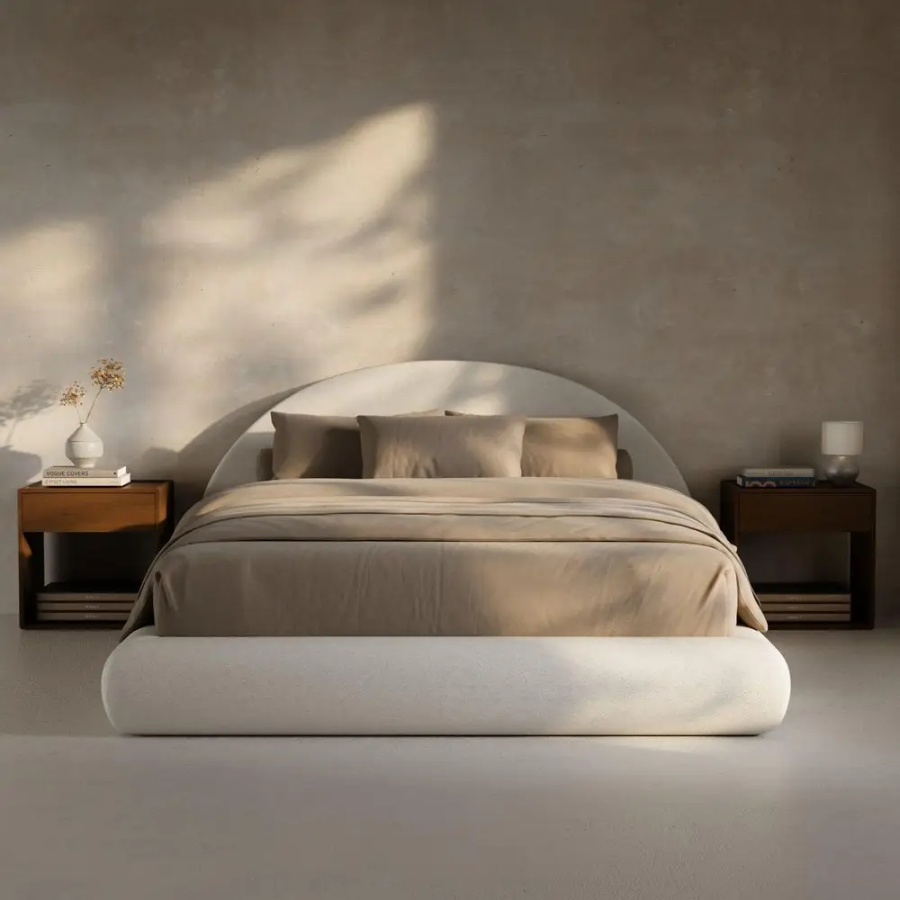 

AirFrame HalfMoon Upholstered Queen Platform Bed Frame, Velvet Curved Arched Base with Headboard, 5 Inch Fully Round Cushioned