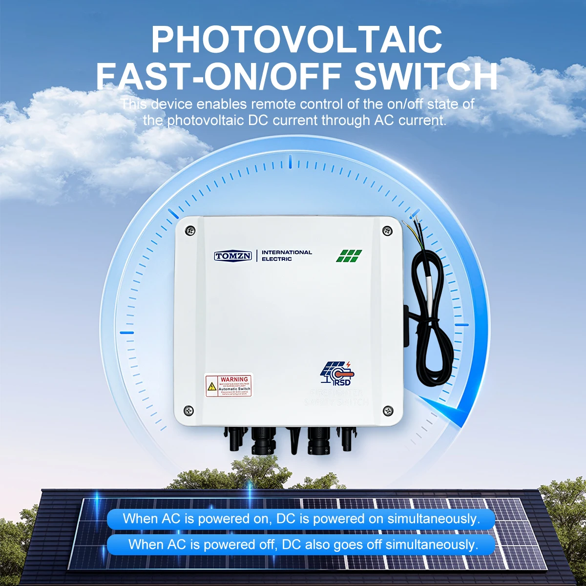 TOMZN Rapid Shutdown Device Firefighter Safety Switch 2 String 1000V 40A Solar Panel Disconnect Switch Remote Emergency Shut Off