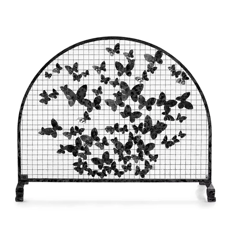 Living room European wrought iron butterfly mantel real fire fireproof guardrail with net gold mantel cover screen with net part