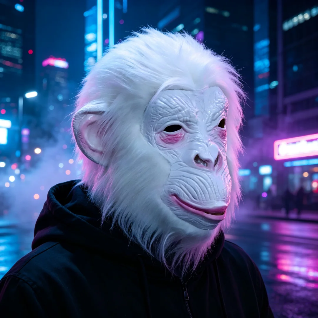 Realistic White Gorilla Full Head Mask With Fluffy Hair Animal Monkey Headgear For Halloween Cosplay Party Prank Costume Props