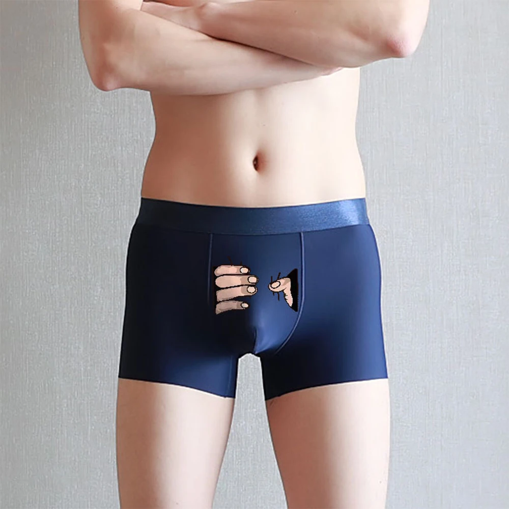 Sexy Men Lightweight Ice Silk Shorts Funny Cartoon Underwear Cute Briefs Breathable Panties Comfortable Underpants