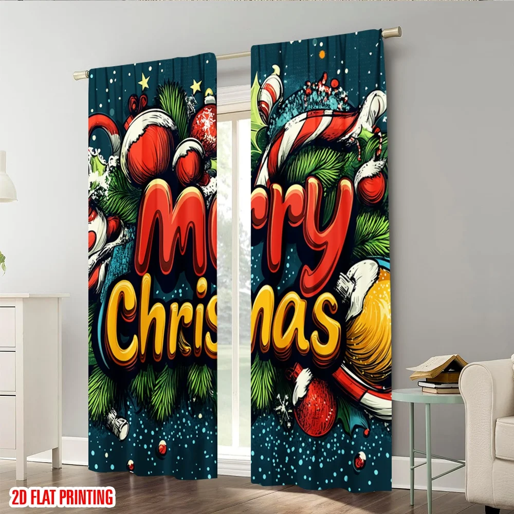 2 قطعة ، 2D طائرة الطباعة الستار النسيج عيد الميلاد الصنوبر الحلي الرجعية تنوعا النسيج (بدون قضيب) احتفالية مثالية للدراسة ،