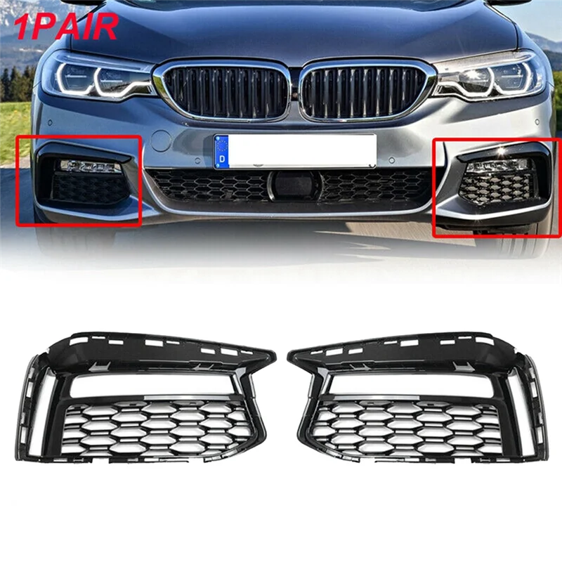 1Pair Front Lower Mesh Grille Fog Light Cover Trim Air Intake 51118064963 51118064964 For BMW 5' G30 G31 M Sport 17-21