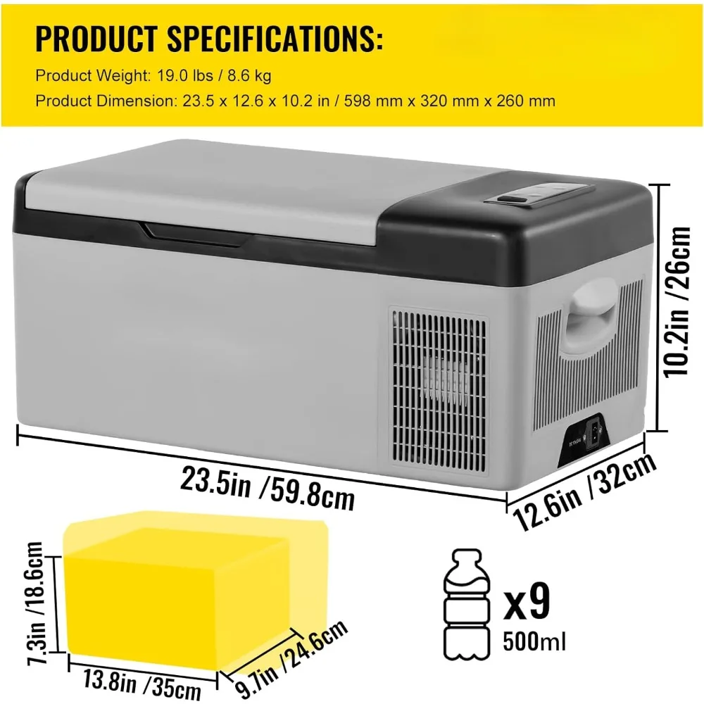 Mini nevera portátil para coche, refrigerador de 12 voltios, 16 Qt, con/ -4 ℉-68 ℉ y Control por aplicación, 12/24V CC y 110-240V CA, compresor eléctrico