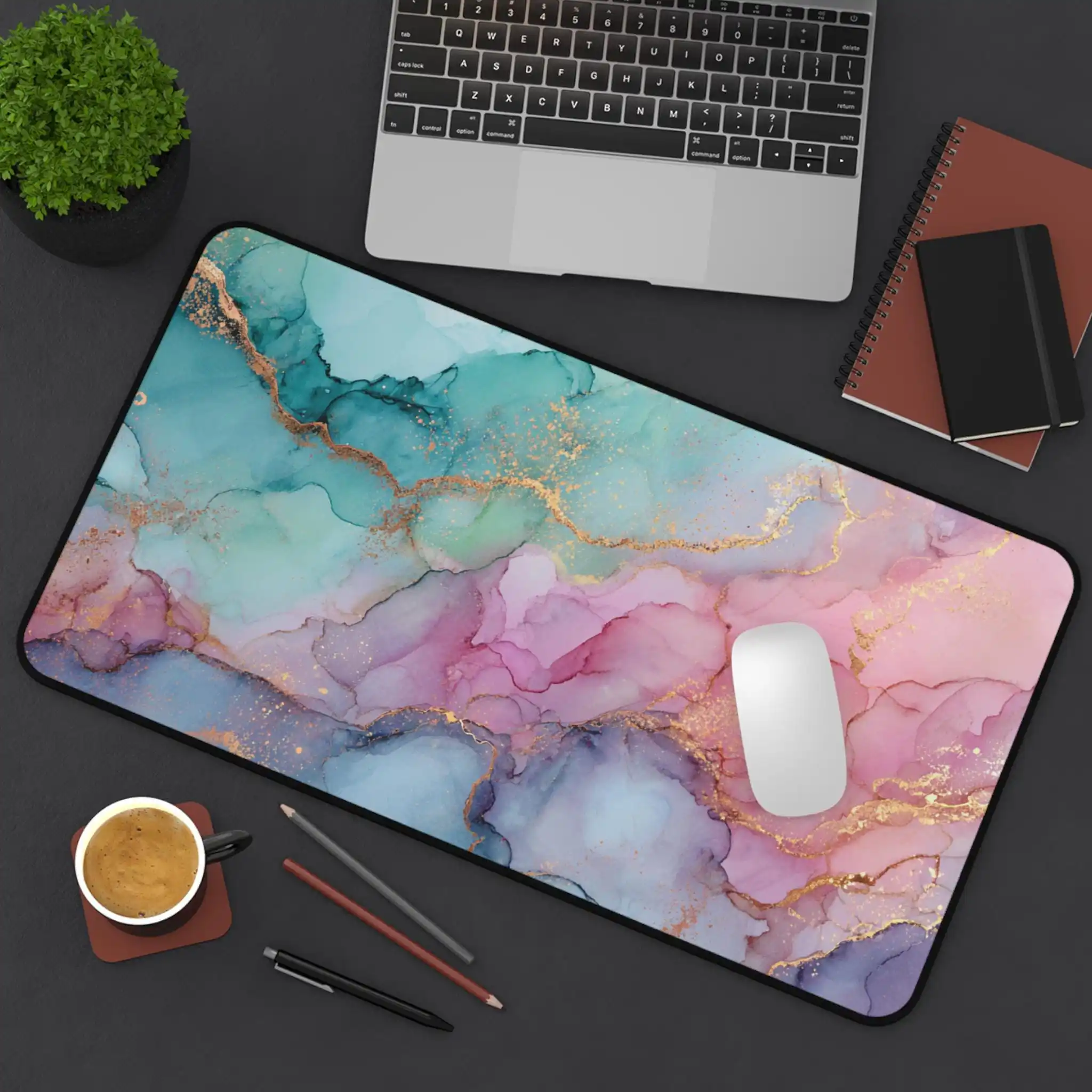 Ink Pastel Gaming Mouse Pad,pink,blue,cyan,gold Marble Keyboard Mat,non-slip and Waterproof Mouse Pad,artistic Office Decoration