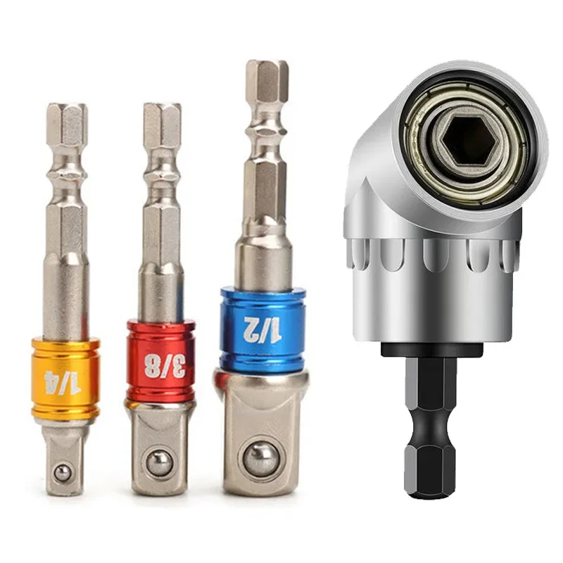 105 Degree Angle Screwdriver Set Holder Adapter Adjustable Bits Nozzles Angle Screw Driver Tool 1/4