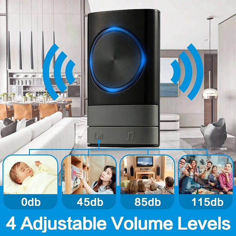 Wireless Doorbell Waterproof Doorbell Kit 200 Meter Range With 45 Melodies, 4 Volume Level 2 Receiver For Office US Plug