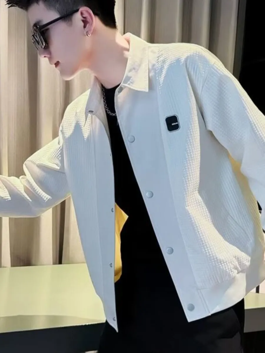 

Spring Autumn Men's Casual Color Blo Jaet ort Sle Breathable Faux Wool Fabric V-Ne ket Design Busin Wear