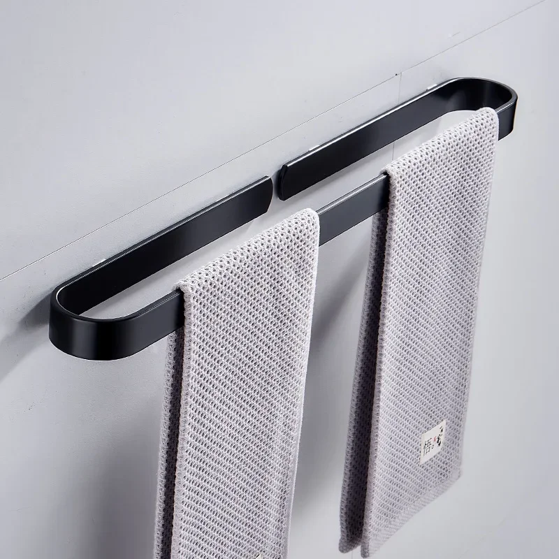 Towel Hanger Black Bathroom Towel Holder White Aluminum  Rail Matte Black Wall Mounted Towel Bar 30/40/50/60 Cm