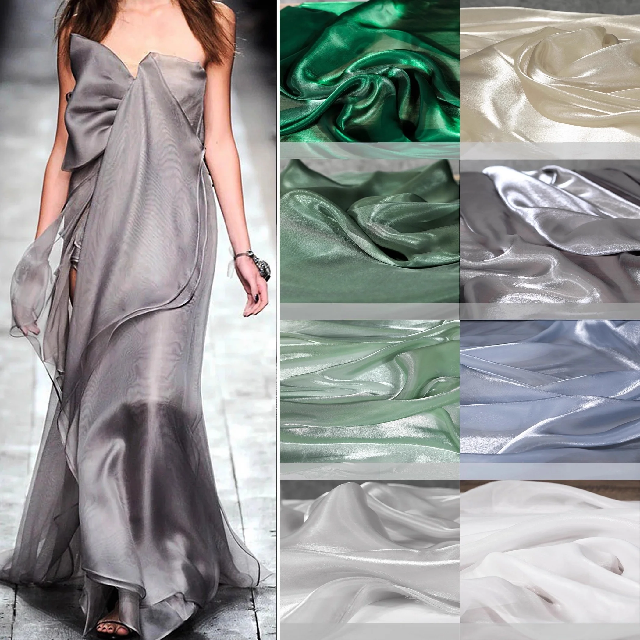 Grey blue starlight satin semi transparent yarn glossy smooth soft fabric sewing shirt evening dress wedding dress party season