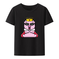 Cute King Pig Wearing Glasses Cartoon Print T Shirt Summer Short-sleev Street Fashion Shirt Women Unique Cool Comics Camisetas