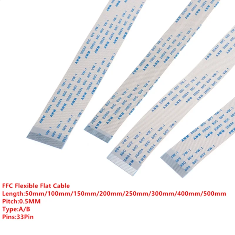 10Pcs Flat Flexible Cable FFC FPC LCD AWM 20624 80C 60V VW-1 0.5MM Pitch 33 Pin Forward/Reverse 33Pin