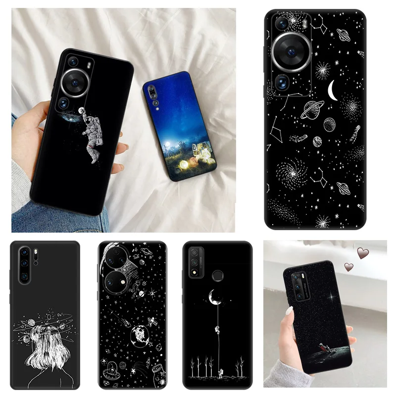 Matte Phone Case for Huawei P20 Pro P Smart P40 P30 Moto G30 G31 G200 One Fusion Universe Astronaut Moon Soft Black Case Funda