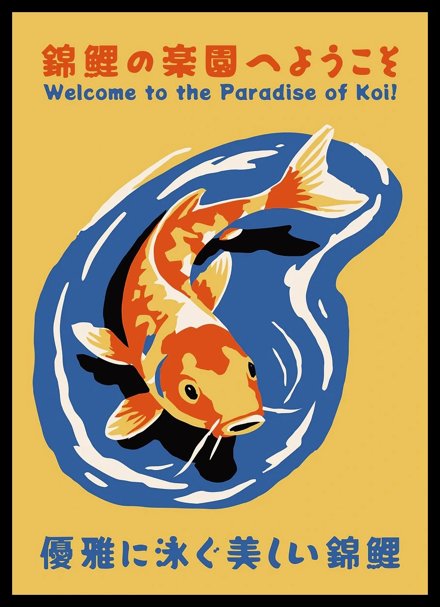 Japanese OKINAWA Koi Fish Canvas Print Poster Japandi Vintage Koi Animals Art Prints for Bedroom Wall Art Home Decor Poster