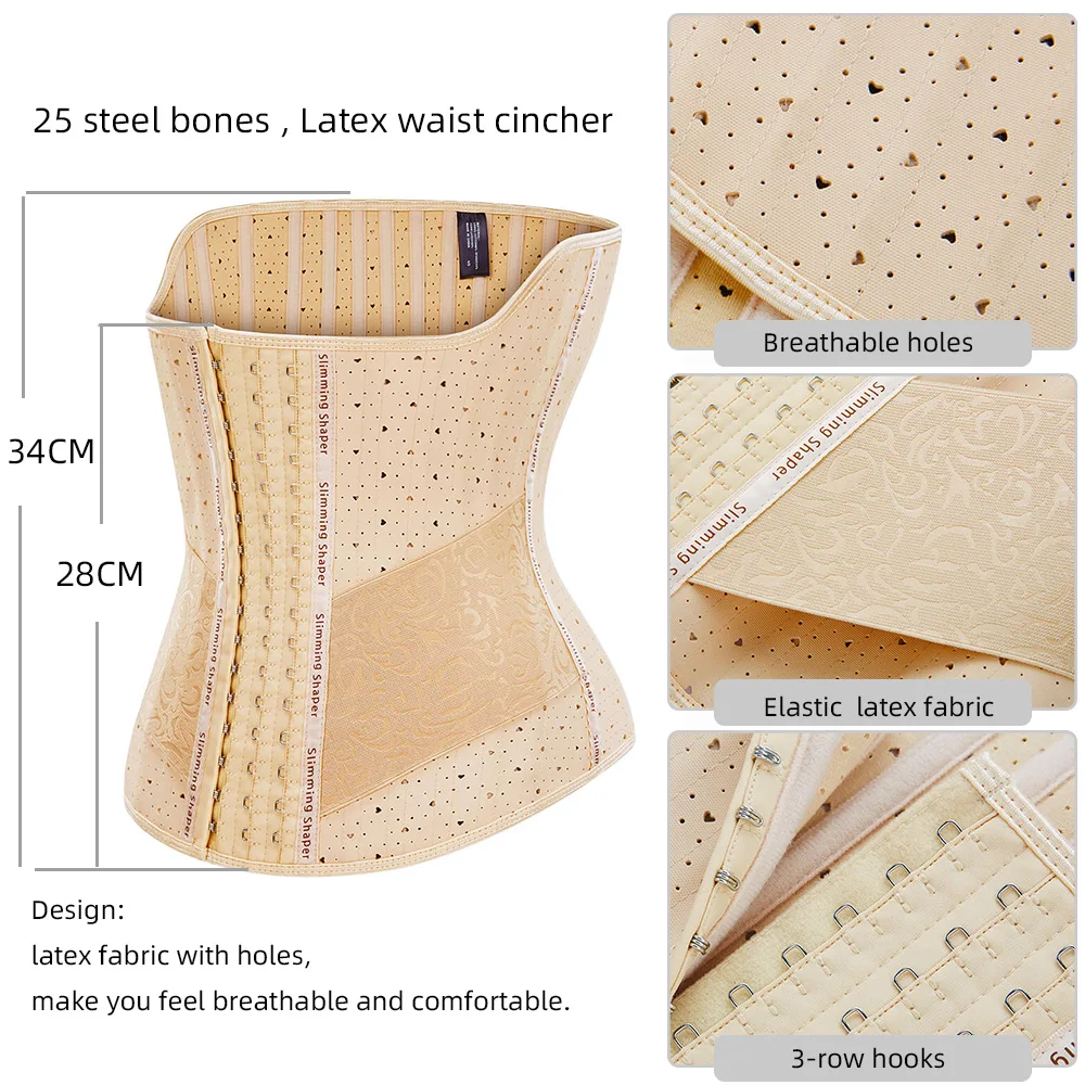 25 Steel Bones Latex Waist Trainer Body Shaper Long Torso Corset Shapewear Women Fajas Colombian Girdles Cincher Slimming Belly