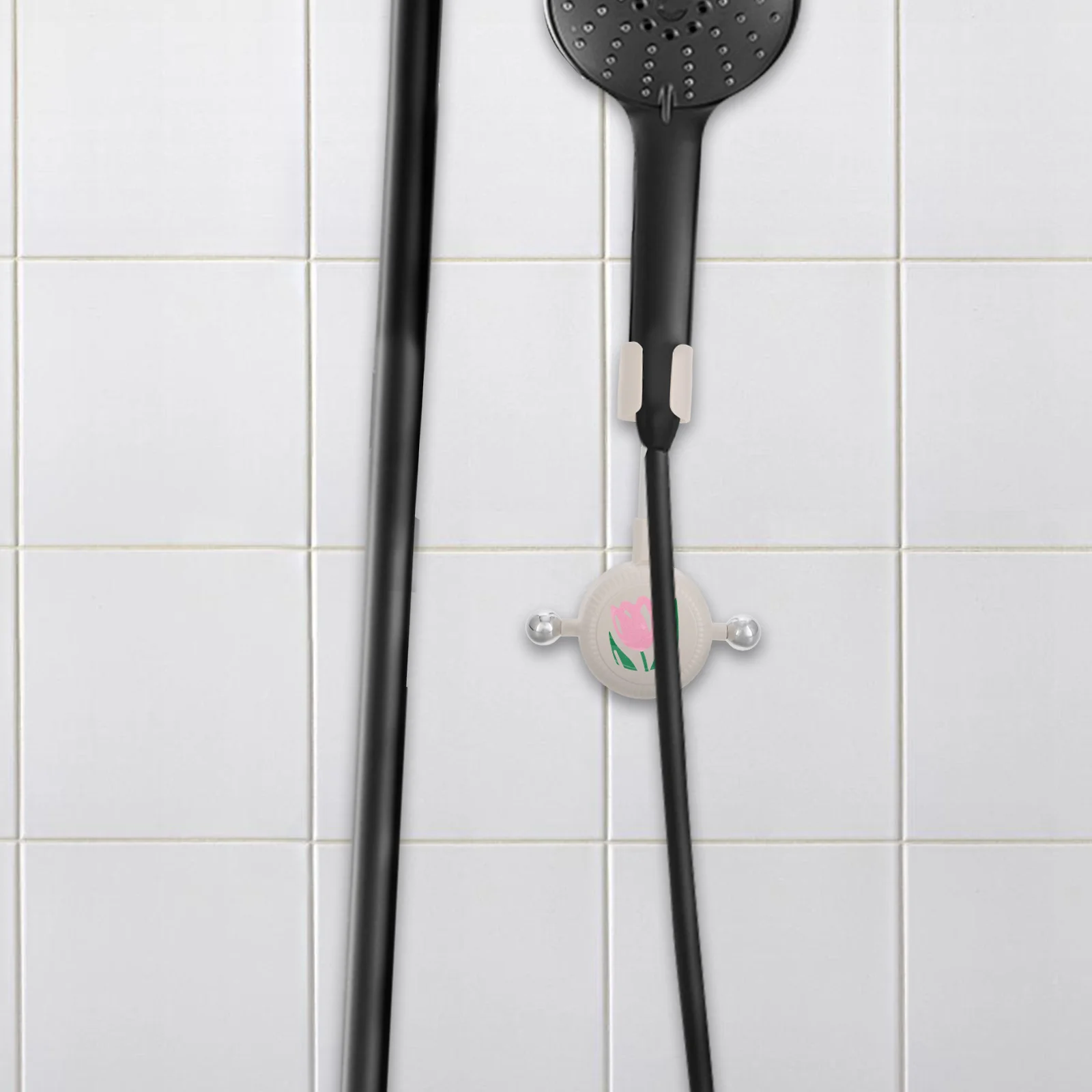 

1pcs Adjustable Suction Cup Shower Holder No Drill White For Bathroom Kids Handheld Showerhead Mount Tulip Design Reusable