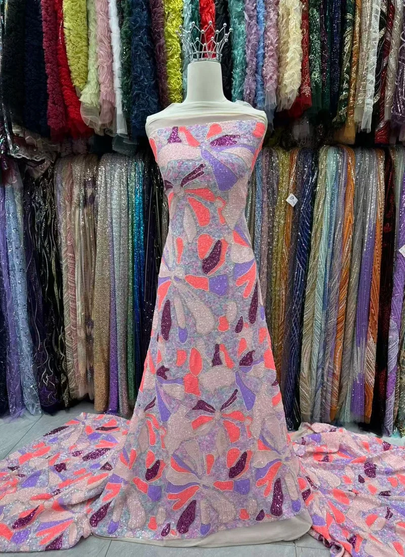 

Африканское кружево с тяжелой вышивкой бисером, высококачественное французское нигерийское кружево с пайетками, материал для свадебных и праздничных платьев