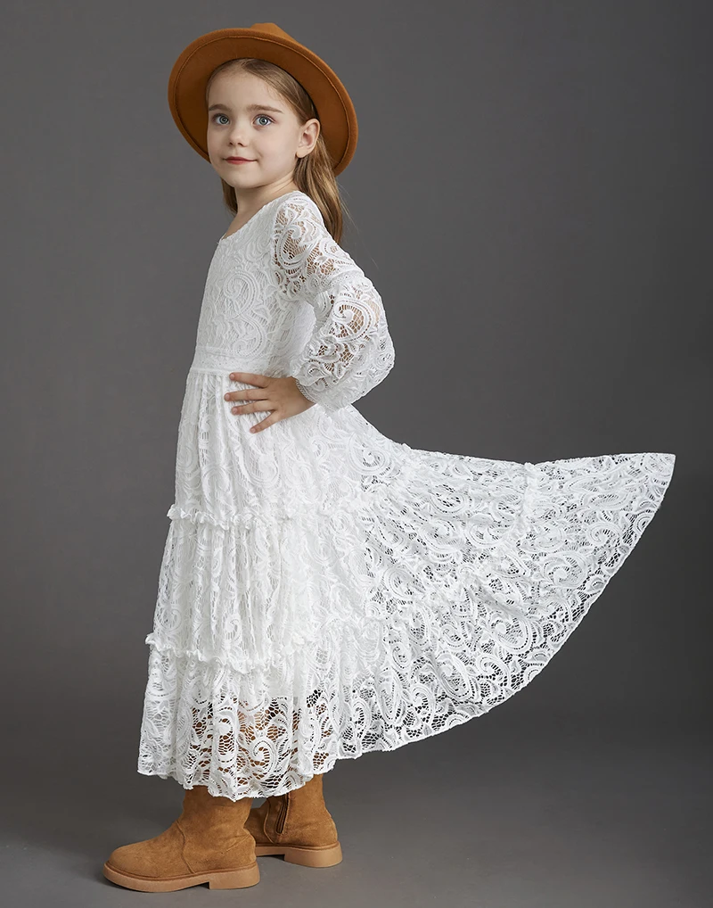 Christmas Girls Lace Long Sleeve Lace Dress Teenage Kids Elegant Princess Party Vestidos Costumes Children Clothing for 7-14y