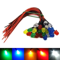 Lámpara LED con diodos emisores, 10 piezas, 3mm, 20cm, Bombilla precableada para decoración del hogar DIY, DC 3V, 5V, 9V, 12V, 24V, 36V, 48V, 110V, 220V