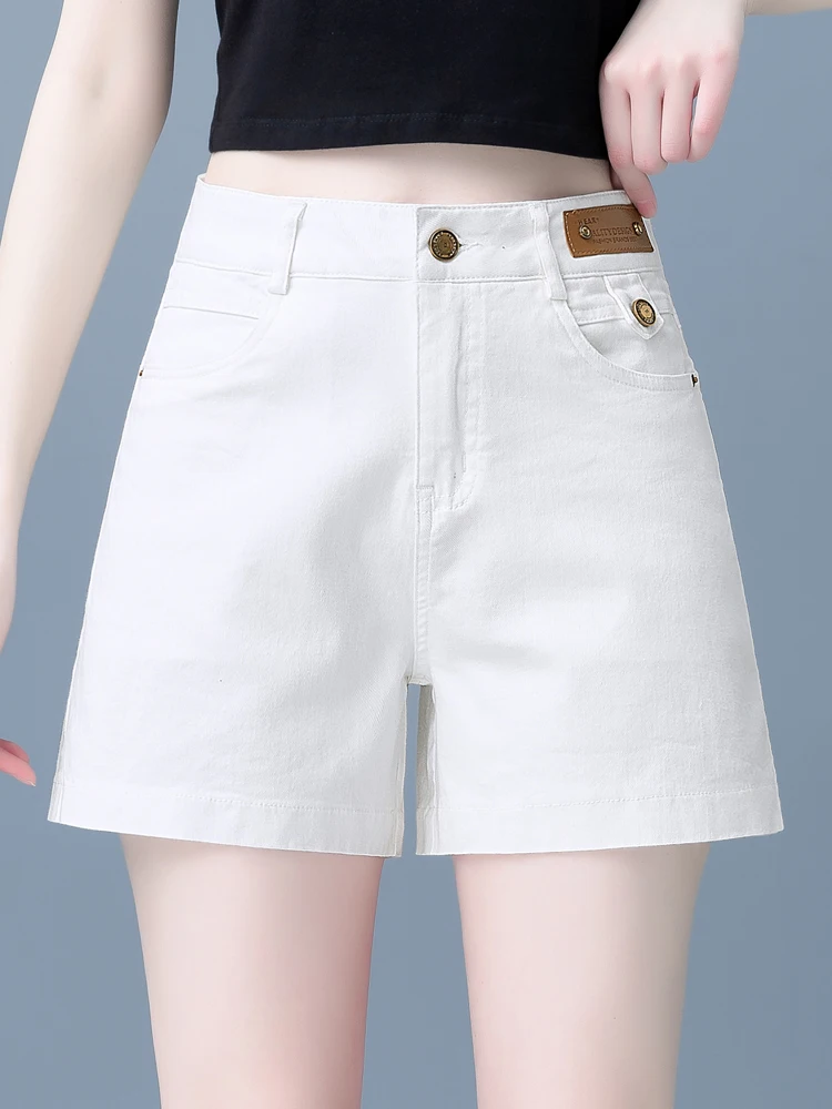 Khaki Denim Short Shorts Women's Summer High Waist Slimming Small Size Thin Casual A-Line Wide Leg Pants Korean Style Cotton
