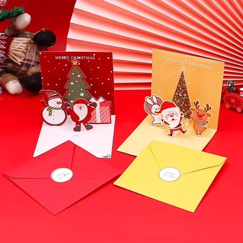 Merry Christmas 3D Folding Cards Christmas Tree Santa Claus Pop-up Card With Envelope Xmas Gift Decoration Christmas Postcard